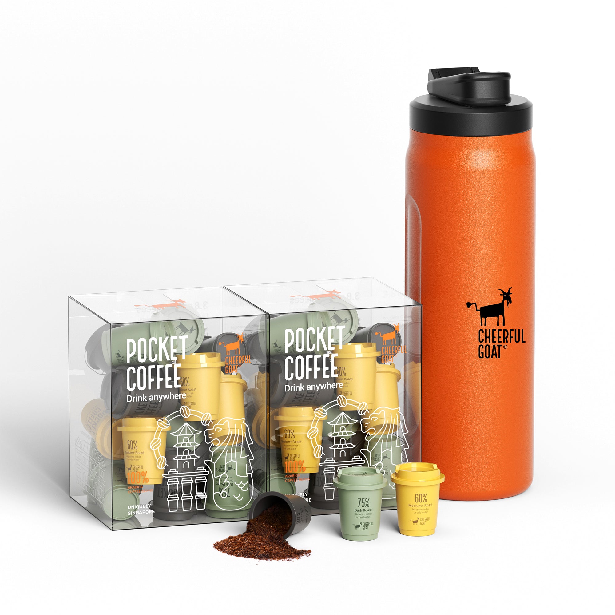 Cheerful Goat Insulated Water Bottle With Straw Sports Travel Bottle 720ml /25.5 oz Plus Coffee Powder 2 Box Bundle