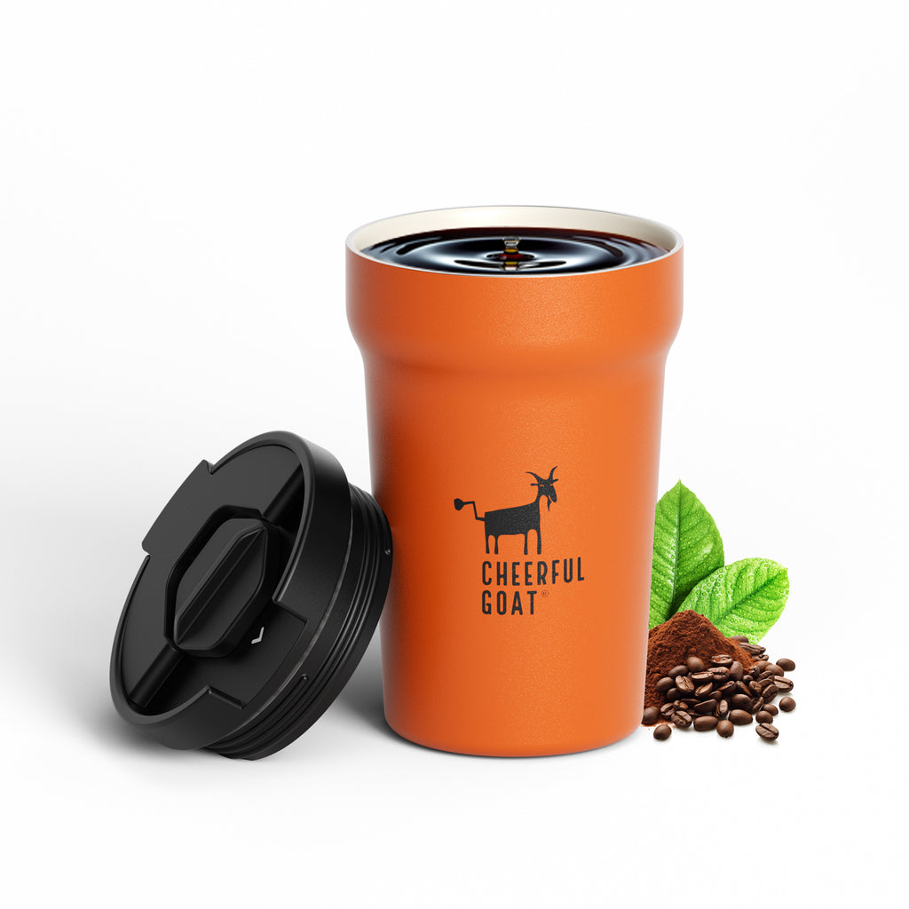 Cheerful Goat Coffee Cup  Leakproof Ceramic Insulated Cup  travel coffee mug with lid Temperature Retention (350ml/11oz)