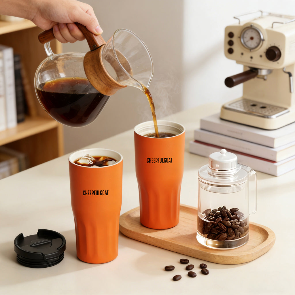 Cheerful Goat Double wall stainless Vacuum Ceramic Coffee Cap 600ml /21 oz Plus Coffee Powder 1 Box Bundle