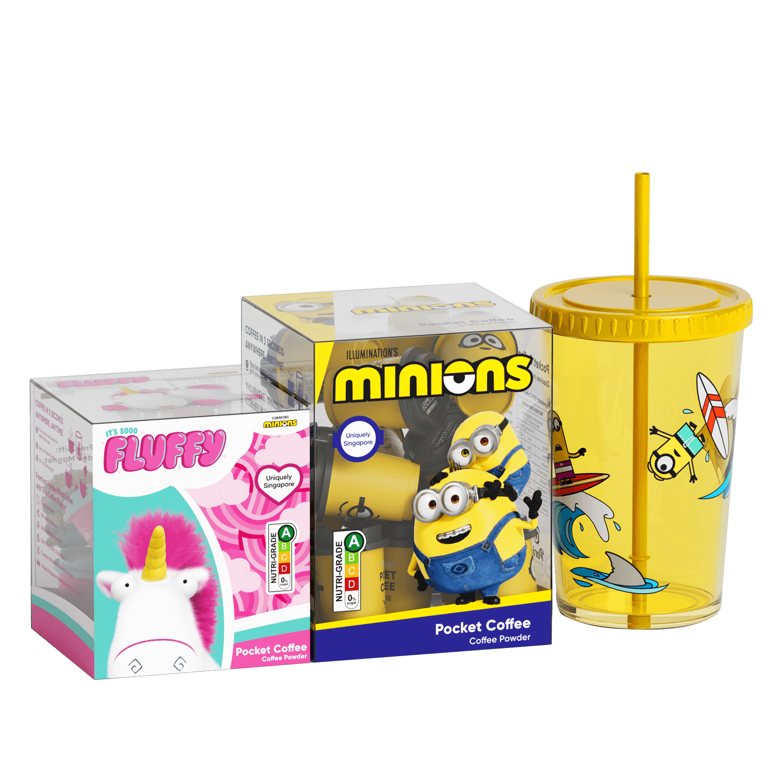 CheerfulGoat Fluffy Coffee Gift Set （9 Cups + Collector's Fridge Magnet) ＋Pocket Coffee Bundle (15 Cups + 300ml Straw Tumbler)