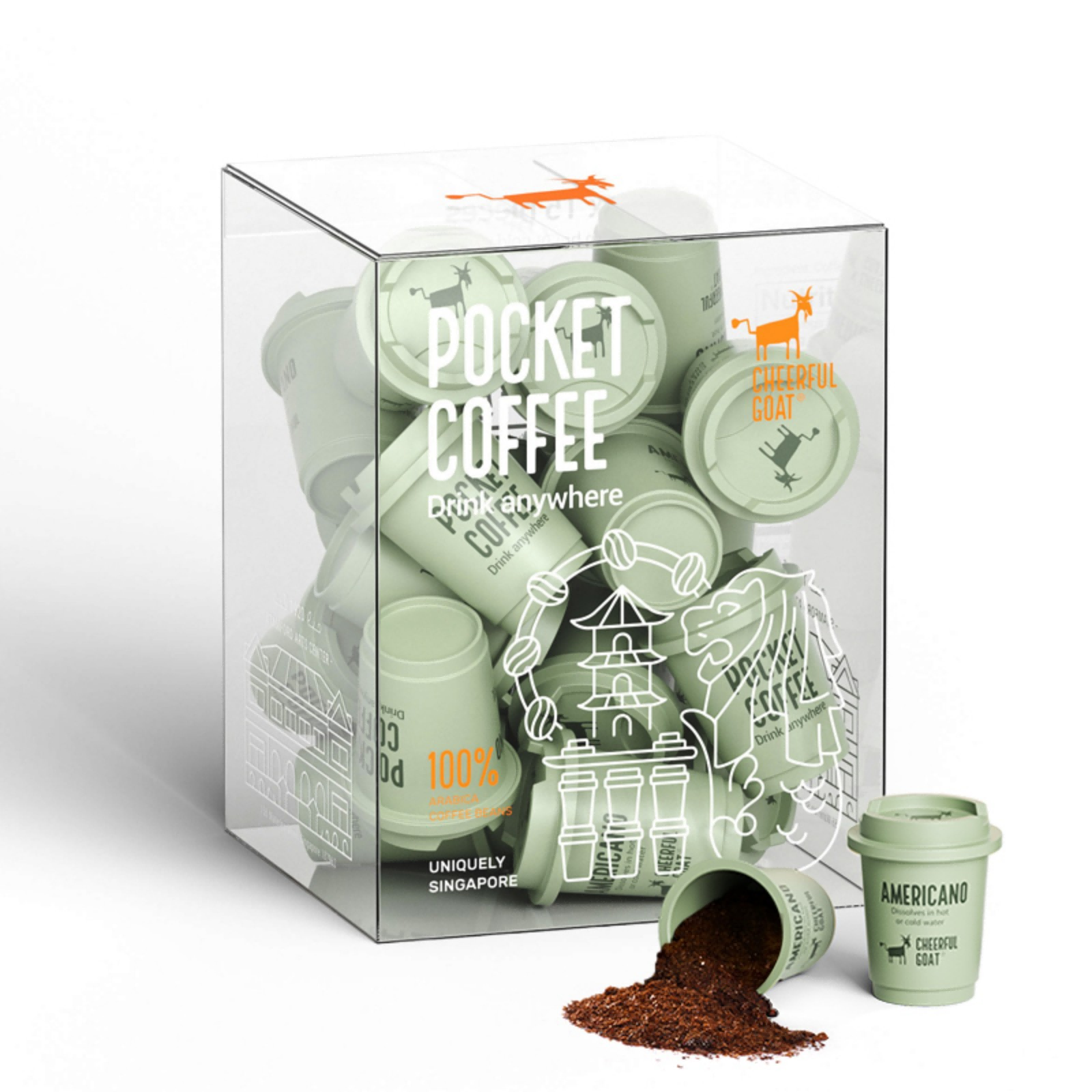 Cheerful Goat Dark Roast Freeze-Dried Instant Pocket Coffee 15 Cups