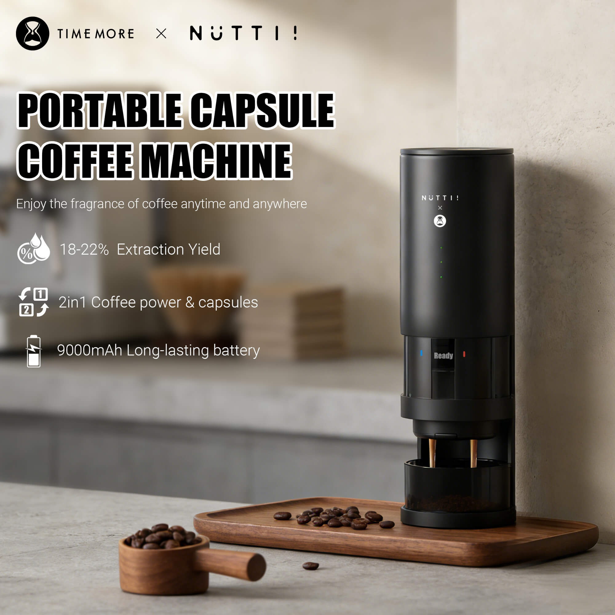 Timemore×Nuttii E-Coffee Portable Espresso Machine Capsule Coffee Machine Coffee Maker For Ground & Capsule Coffee