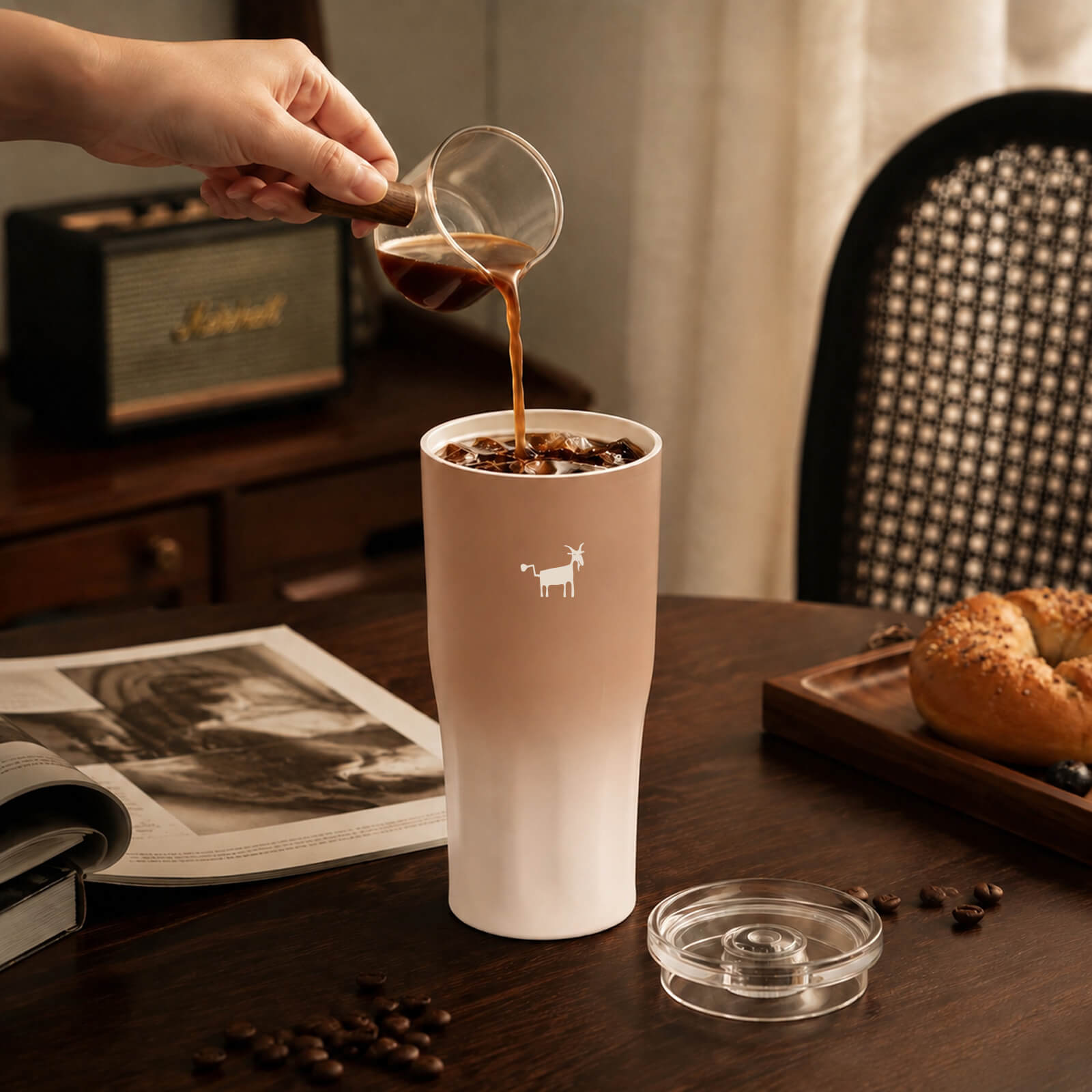 Cheerful Goat Coffee Cup Double wall stainless Vacuum Ceramic Lined Cup 600ml/21oz