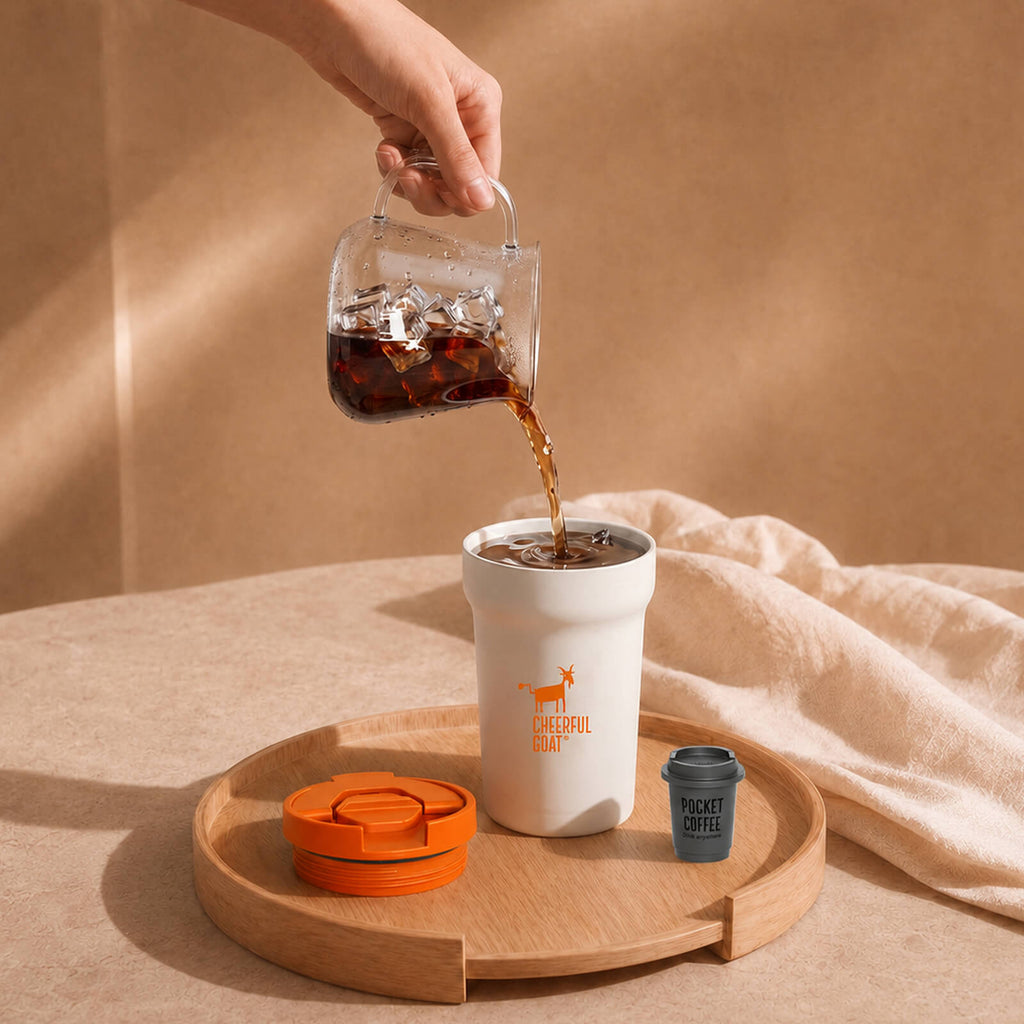Cheerful Goat Coffee Cup  Leakproof Ceramic Insulated Cup  travel coffee mug with lid Temperature Retention (350ml/11oz)