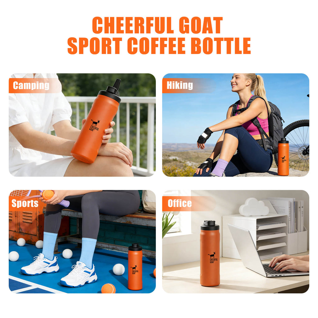 CHEERFUL GOAT Insulated Water Bottle With Straw 720ml Ceramic Lined Stainless Steel Coffee Thermos Sports Travel Bottle