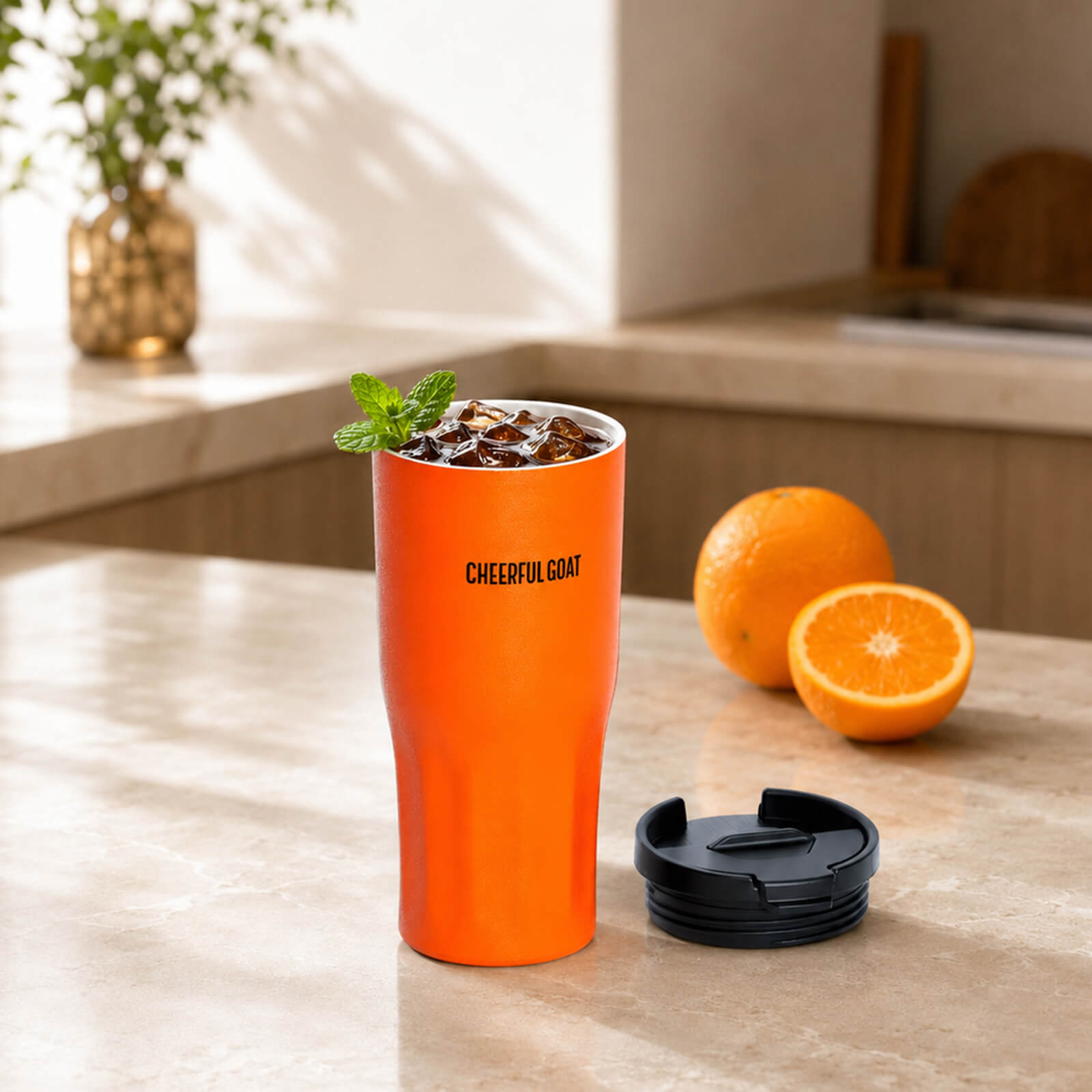 Cheerful Goat Double wall stainless Vacuum Ceramic Coffee Cup 600ml /21 oz Plus Coffee Powder 2- Box Bundle