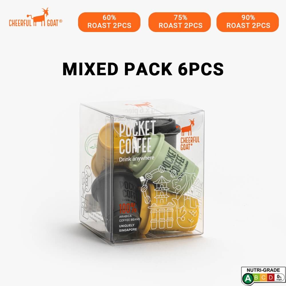 【Taster Pack】 Cheerful Goat 60% 75% 90% Roast Freeze-Dried Instant Pocket Coffee Variety Pack 6 Cups
