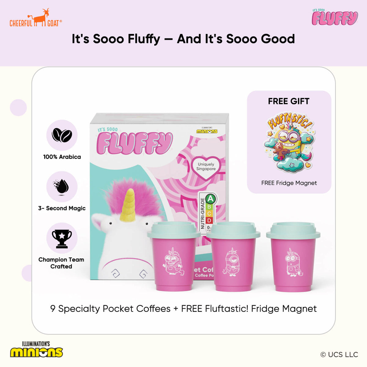 CheerfulGoat Fluffy Coffee Gift Set – 9 Cups 100% Arabica Freeze-Dried Coffee + Collector's Fridge Magnet