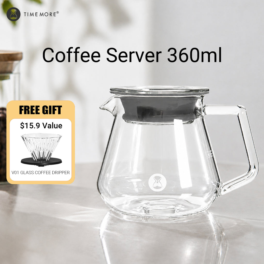 Timemore Coffee Crystal Eye Dripper Glass Filter Cup V01 Black+ Sharing Pot 360ml