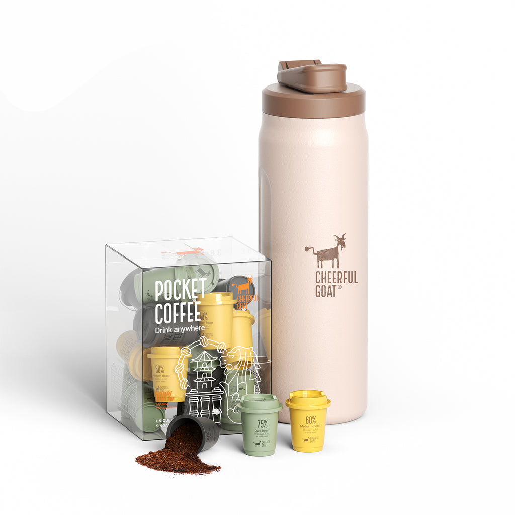 Cheerful Goat Insulated Water Bottle With Straw Sports Travel Bottle 720ml /25.5 oz Plus Coffee Powder 1 Box Bundle