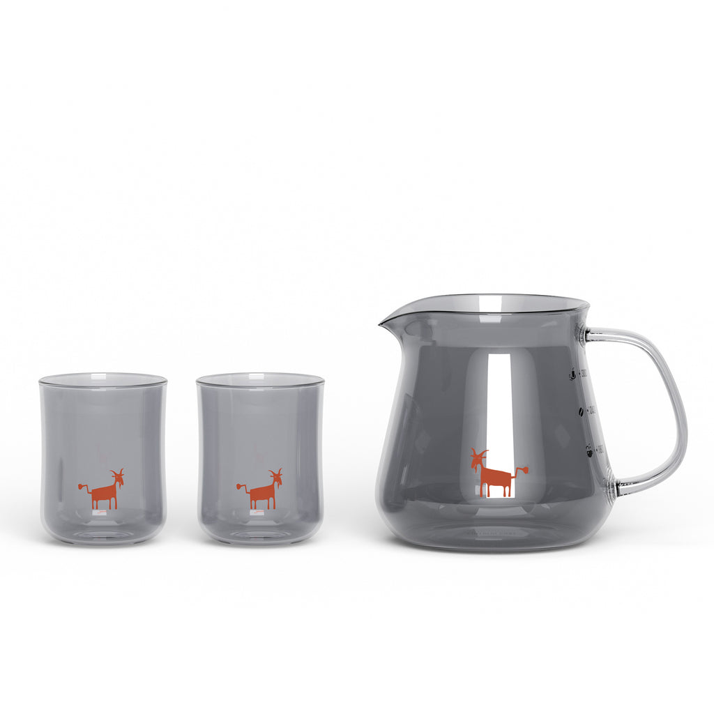 Cheerful Goat Pour Over Coffee Server Set – 360ml Borosilicate Glass Carafe with 2 Cups