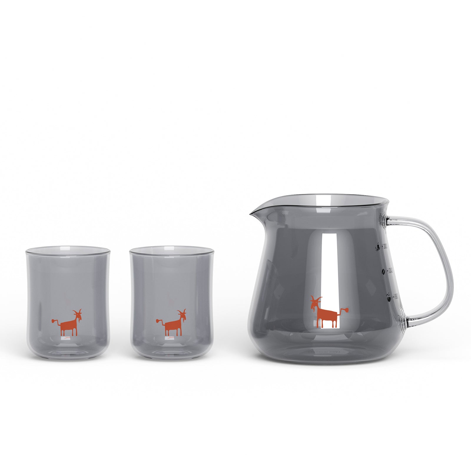 Cheerful Goat Pour Over Coffee Server Set – 360ml Borosilicate Glass Carafe with 2 Cups