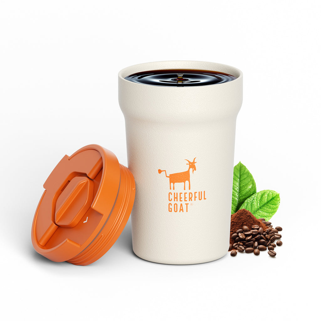 Cheerful Goat Coffee Cup  Leakproof Ceramic Insulated Cup  travel coffee mug with lid Temperature Retention (350ml/11oz)