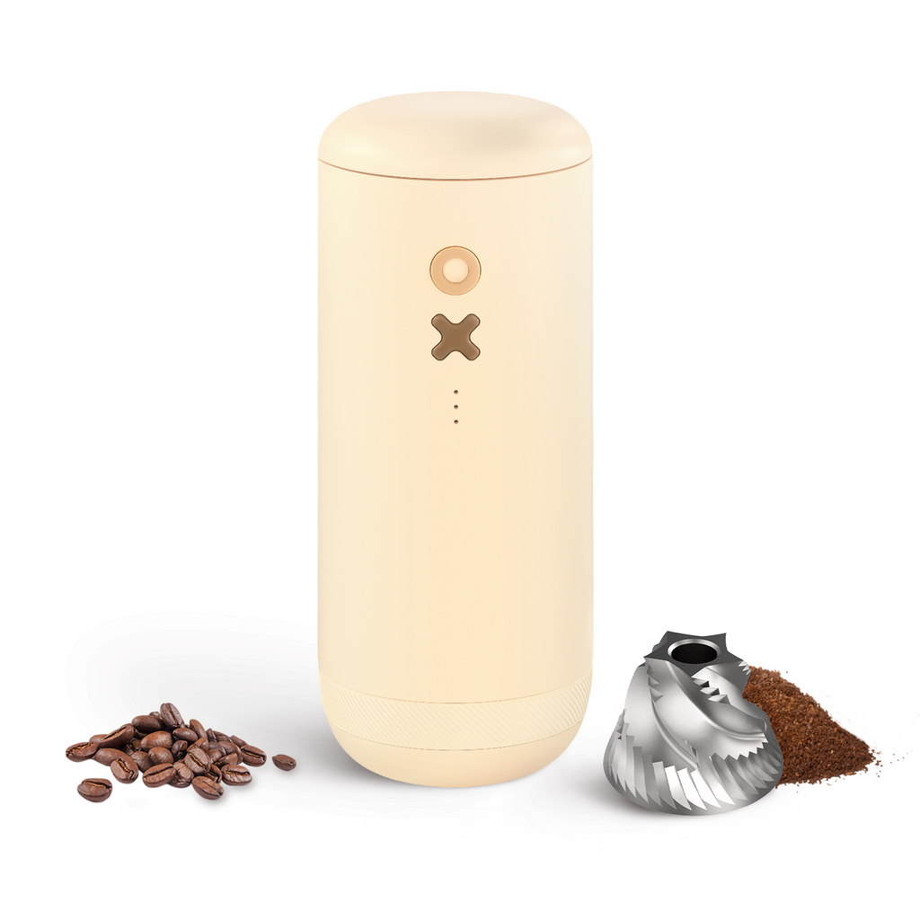 Nuttii Burr Coffee Grinder – Electric, Portable, Small, Quiet Conical Burr Coffee Bean Mill, 20 Adjustable Settings for Espresso, Pour-Over, French Press Moka,for Home Travel Use (Almond Cream)