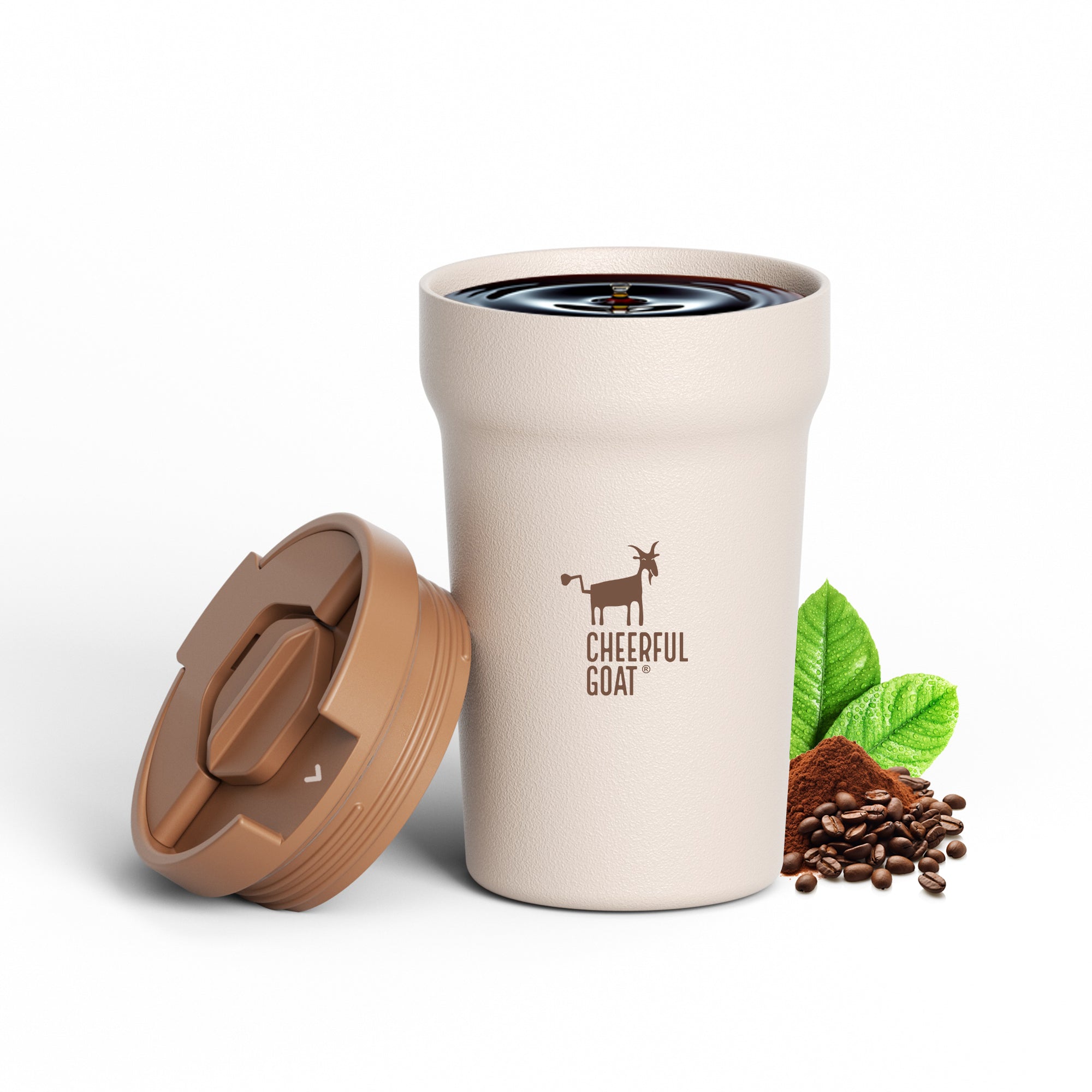 Ceramic Inner Coffee Mug Tumbler 350ml kahki
