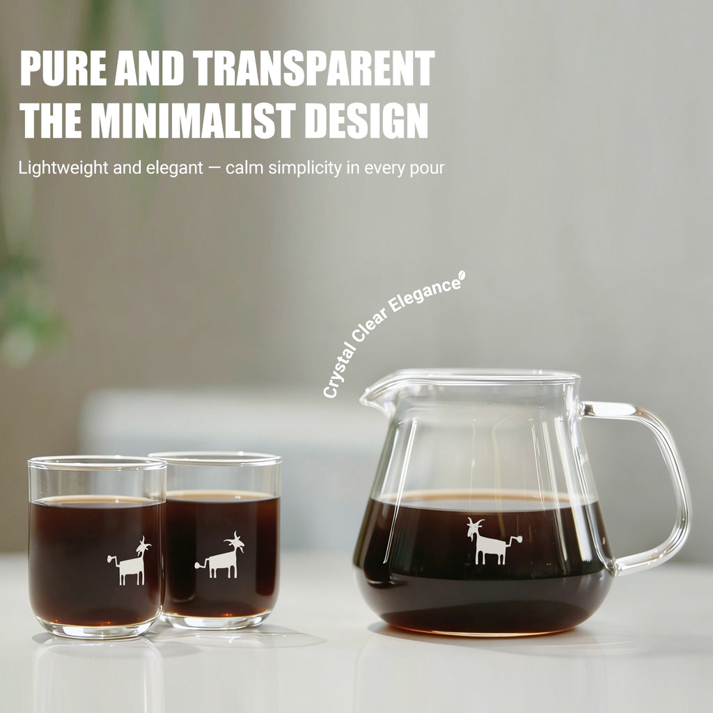 Cheerful Goat Pour Over Coffee Server Set – 360ml Borosilicate Glass Carafe with 2 Cups