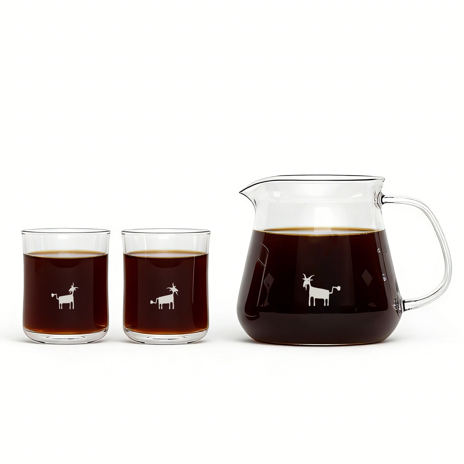 Cheerful Goat Pour Over Coffee Server Set – 360ml Borosilicate Glass Carafe with 2 Cups