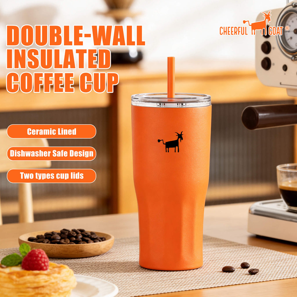 Cheerful Goat Coffee Cup Double wall stainless Vacuum Ceramic Lined Cup 600ml/21oz