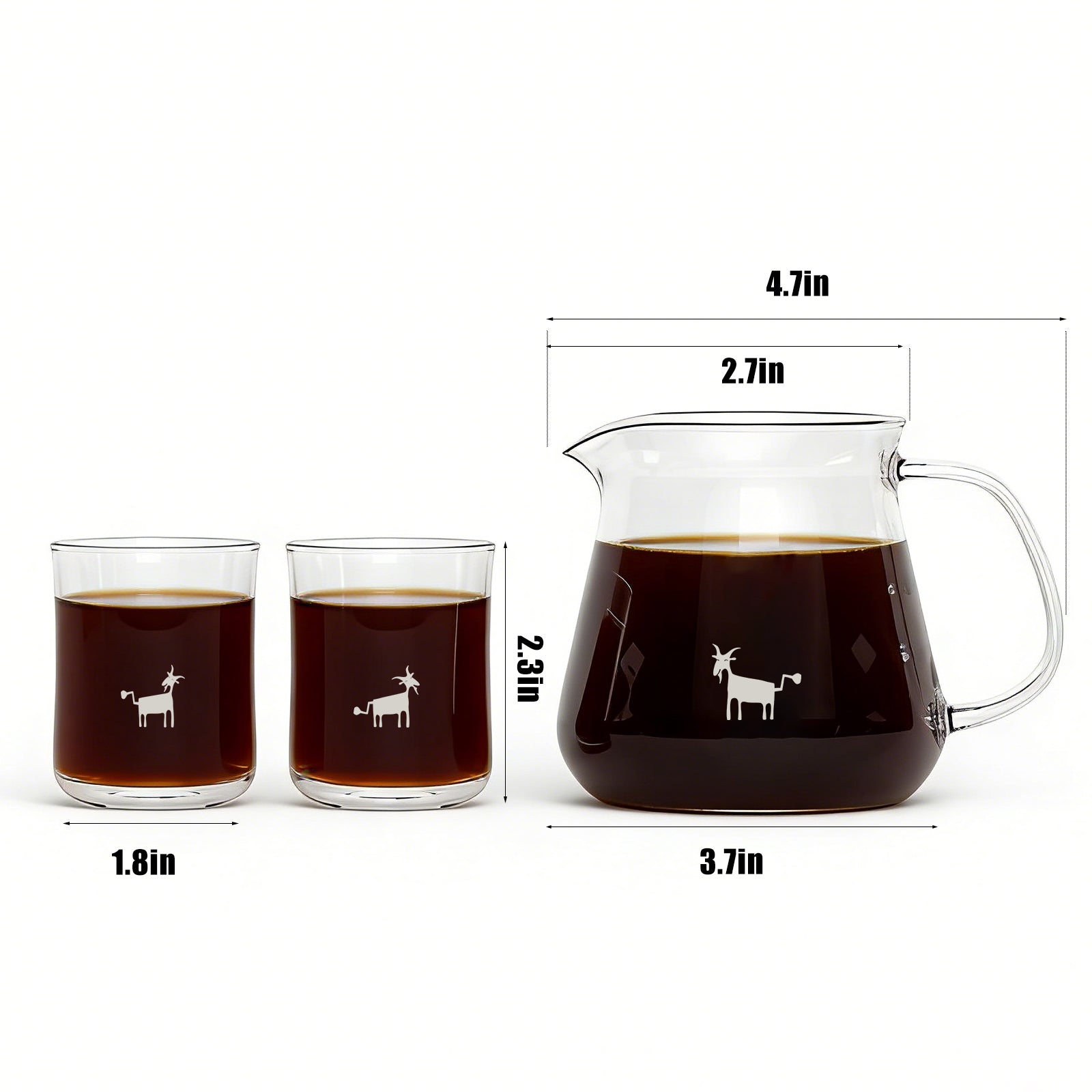 Cheerful Goat Pour Over Coffee Server Set – 360ml Borosilicate Glass Carafe with 2 Cups