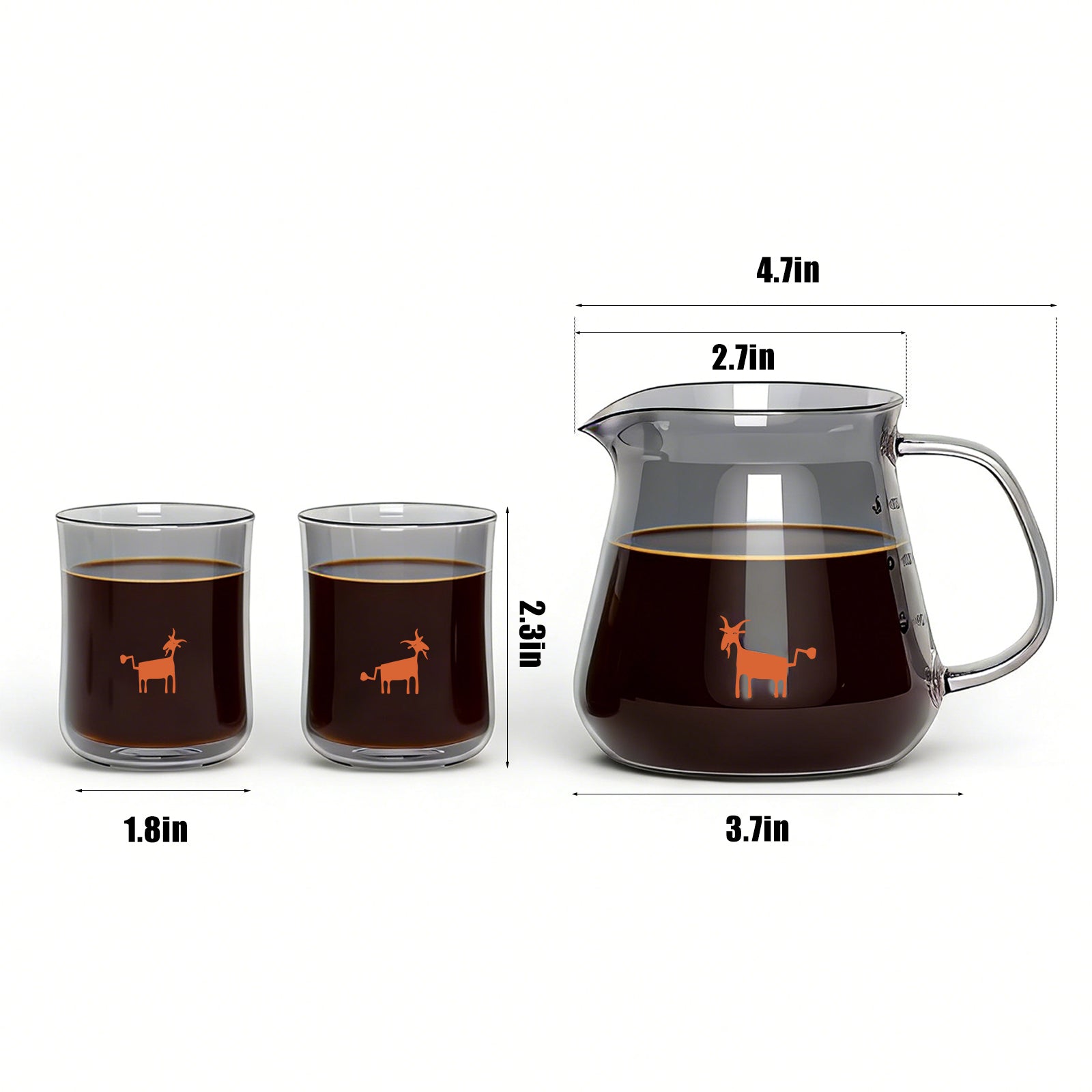 Cheerful Goat Pour Over Coffee Server Set – 360ml Borosilicate Glass Carafe with 2 Cups