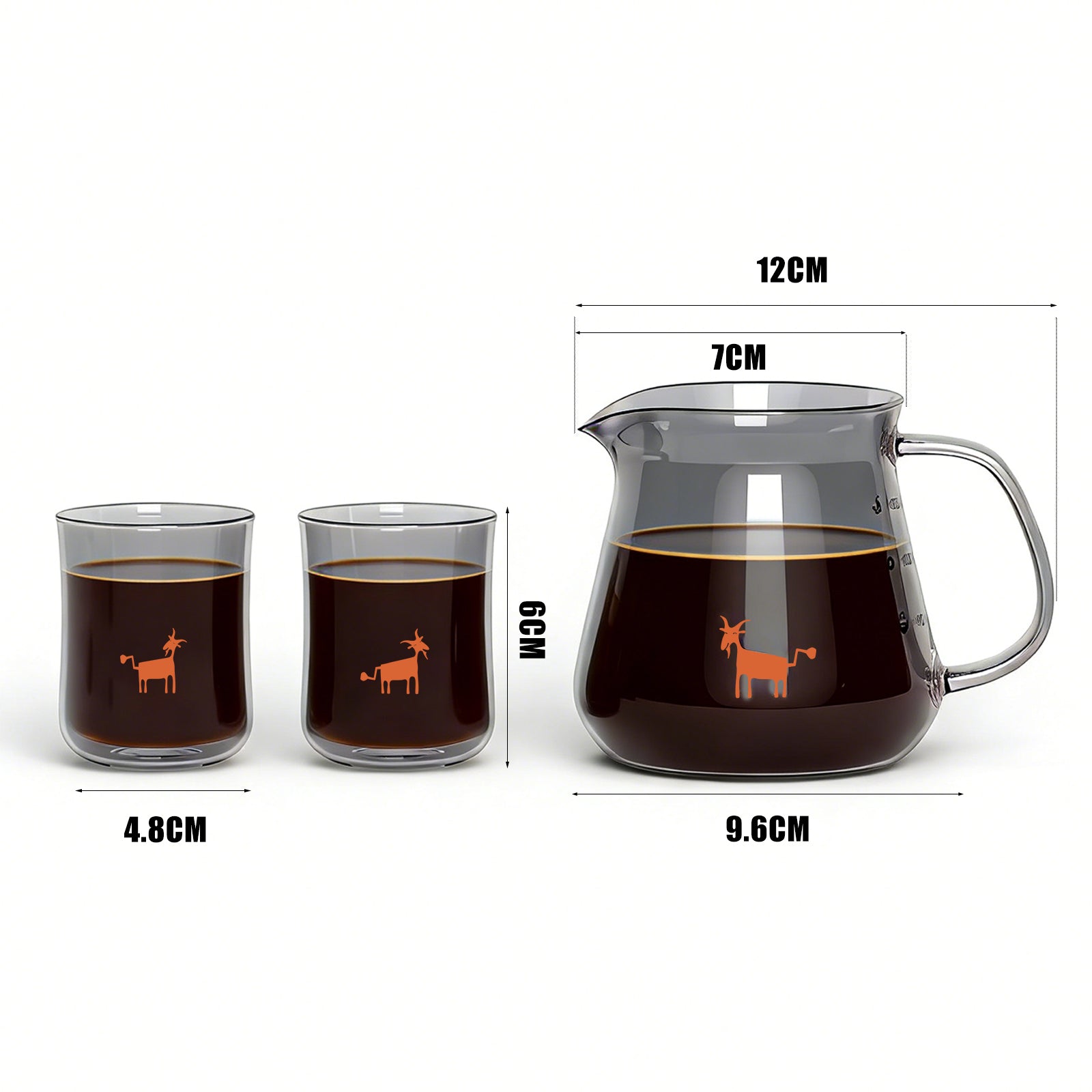 Cheerful Goat Pour Over Coffee Server Set – 360ml Borosilicate Glass Carafe with 2 Cups