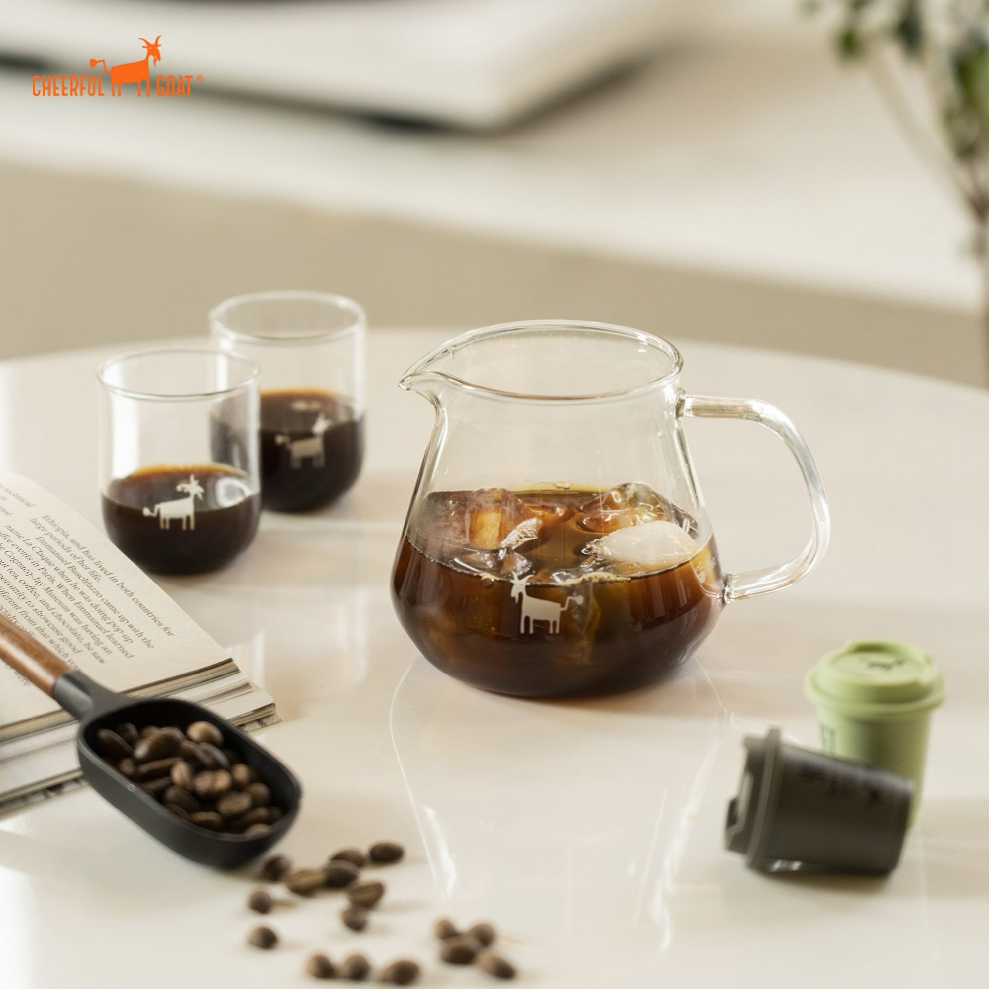Cheerful Goat  handcrafted borosilicate glass Shareing Pot plus coffee powder 2 Box Bundle