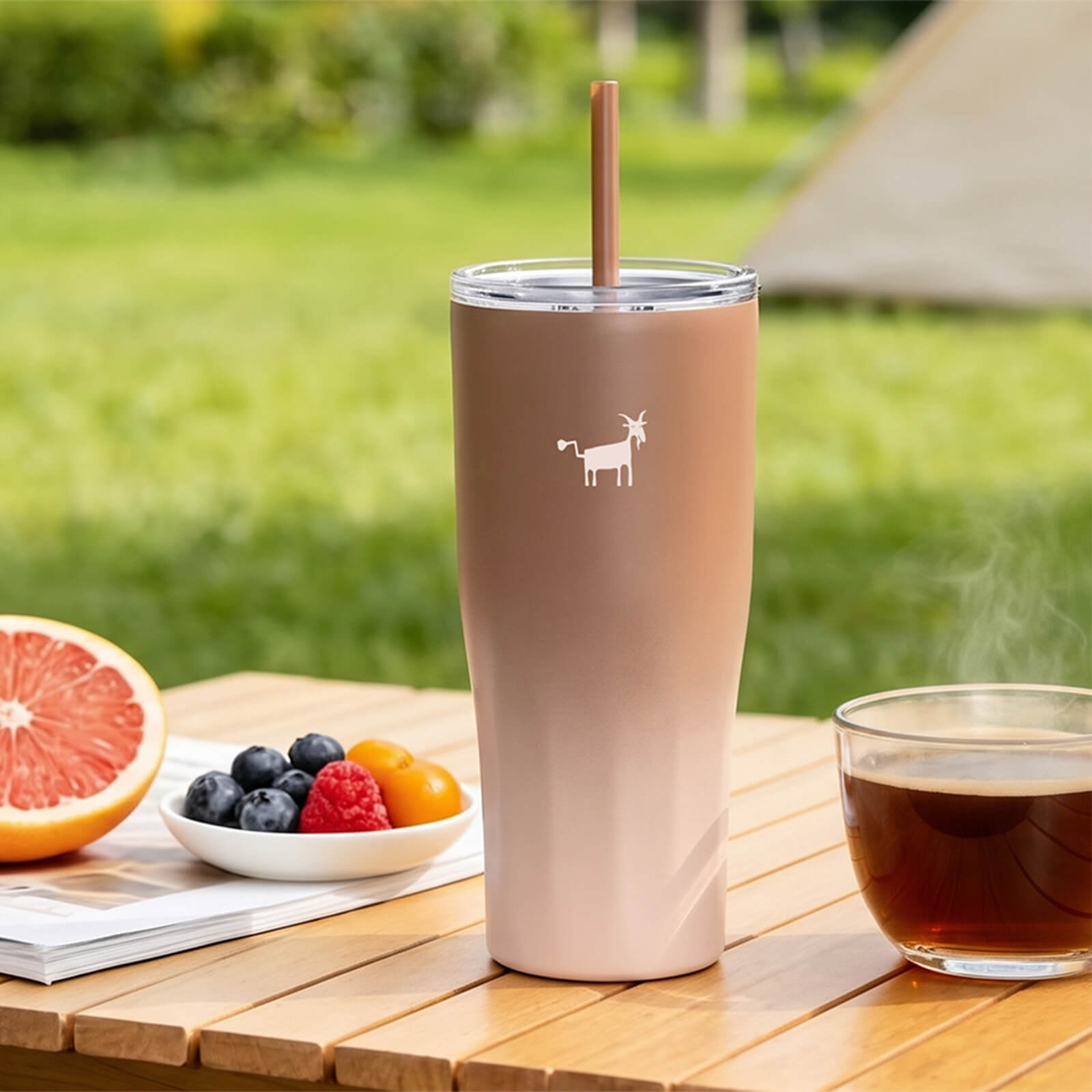 Cheerful Goat Coffee Cup Double wall stainless Vacuum Ceramic Lined Cup 600ml/21oz