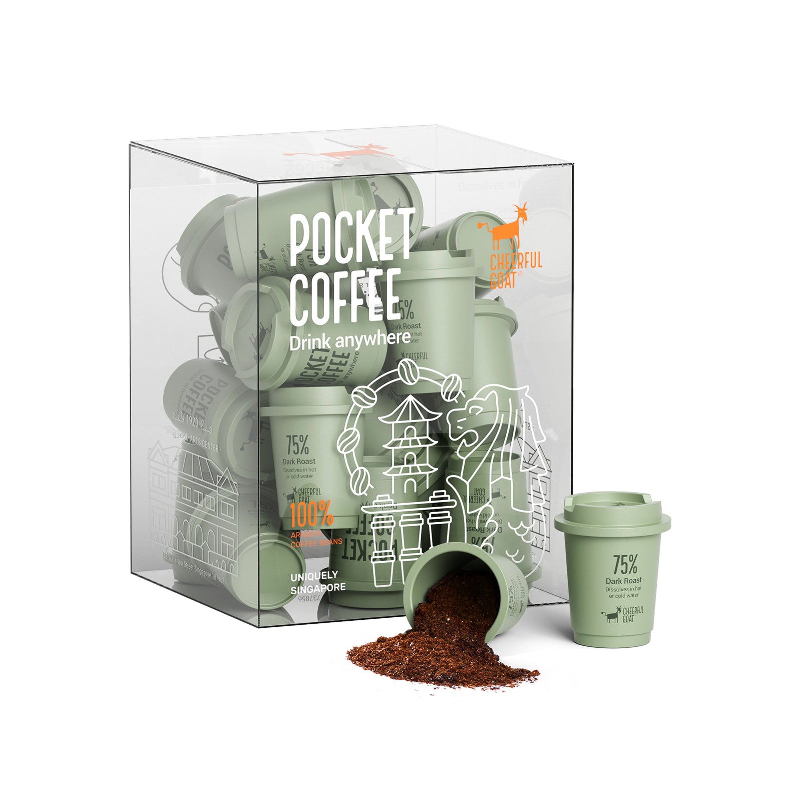 Cheerful Goat Ceramic Insulated Coffee Mug plus coffee powder 1 Box Bundle