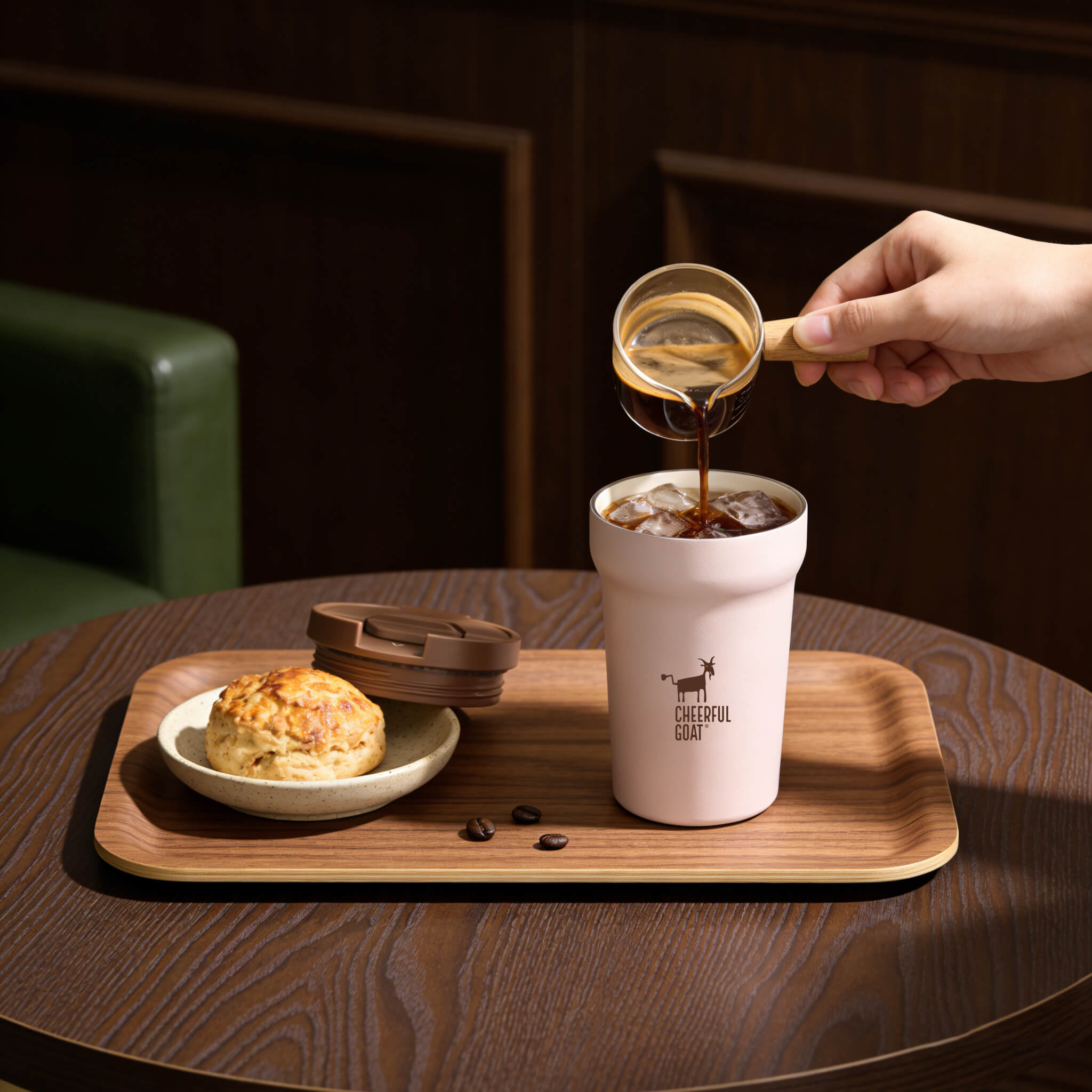Cheerful Goat Coffee Cup  Leakproof Ceramic Insulated Cup  travel coffee mug with lid Temperature Retention (350ml/11oz)