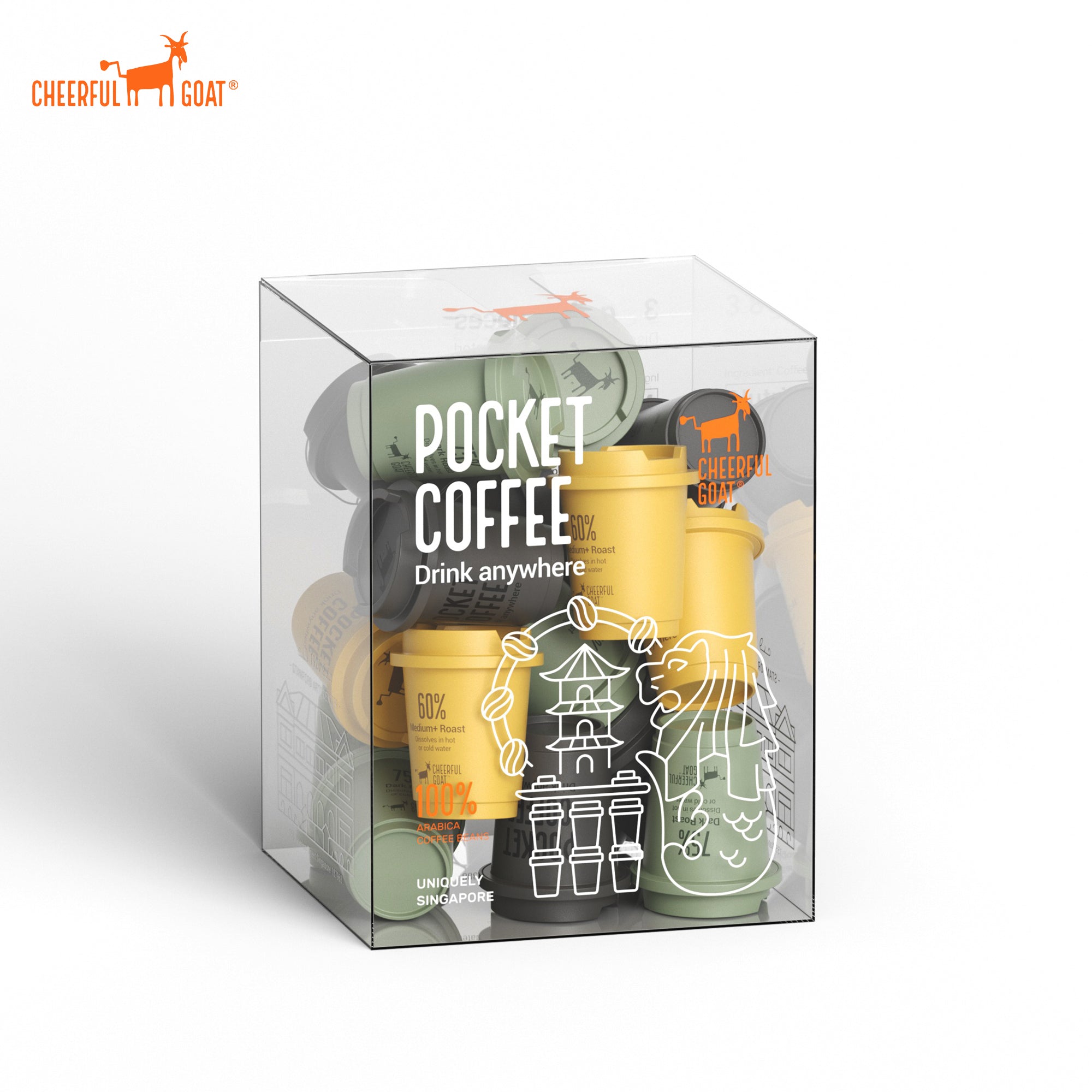 Cheerful Goat Ceramic Insulated Coffee Mug plus coffee powder 2 Box Bundle