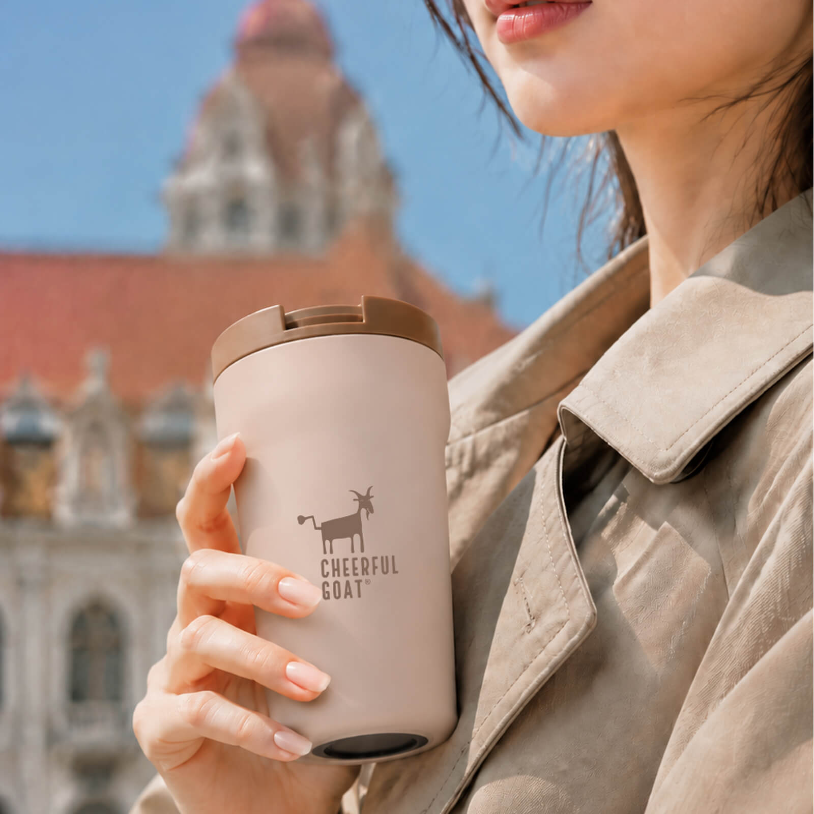 Cheerful Goat Coffee Mug Ceramic lnner Liner Coffee Cup Travel Thermal Tumbler 350ml New Year gift