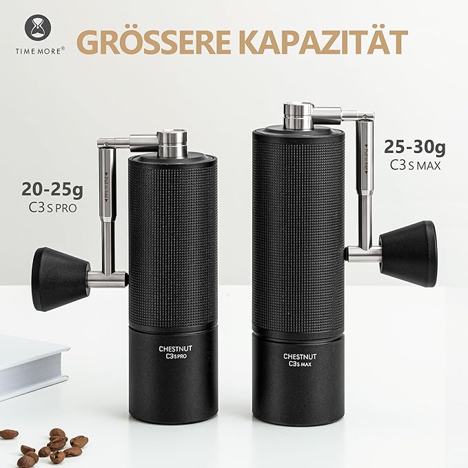 TIMEMORE Chestnut C3s Max Manual Coffee Grinder Upgrade Integrated All Metal Housing Stainless Steel S2C Cone Cut Hand Coffee Grinder with Folding Handle Black