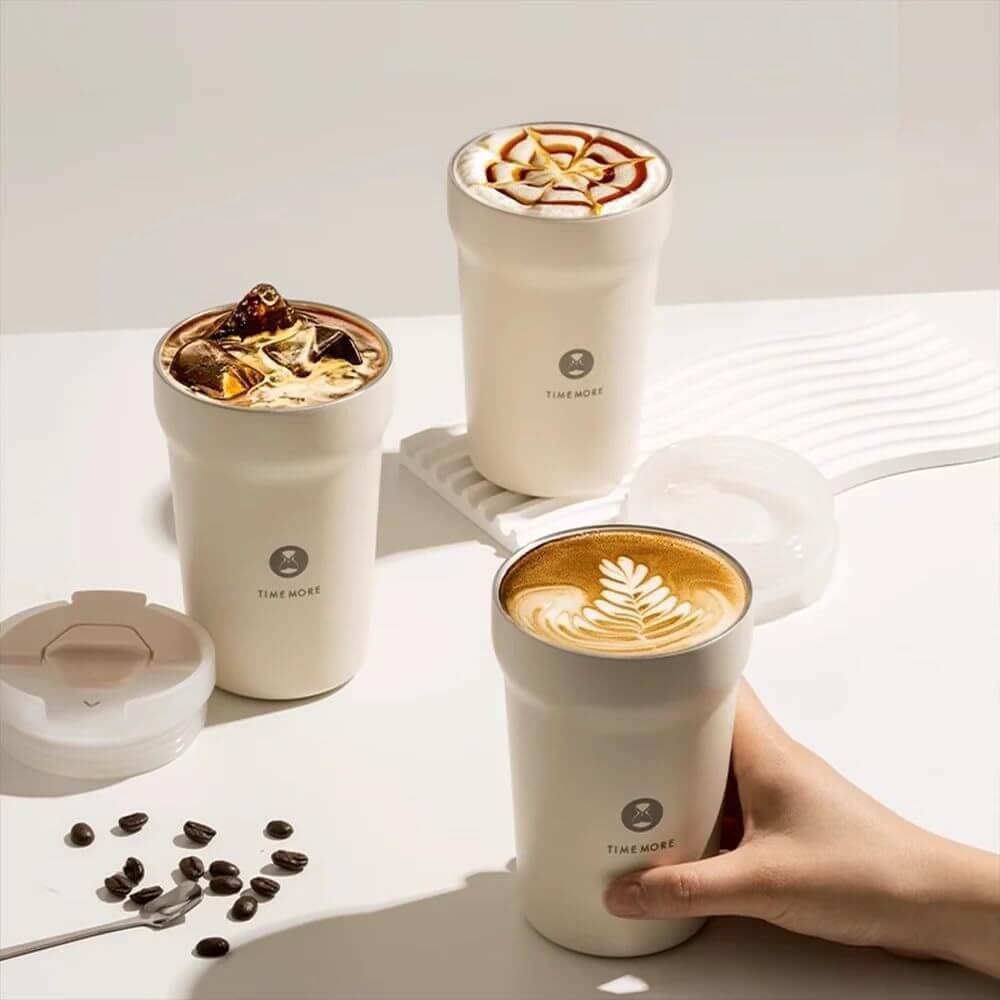 TIMEMORE Insulated Coffee Mug – Stainless Steel Travel Coffee Tumbler with Ceramic Liner 12oz Coffee Cup