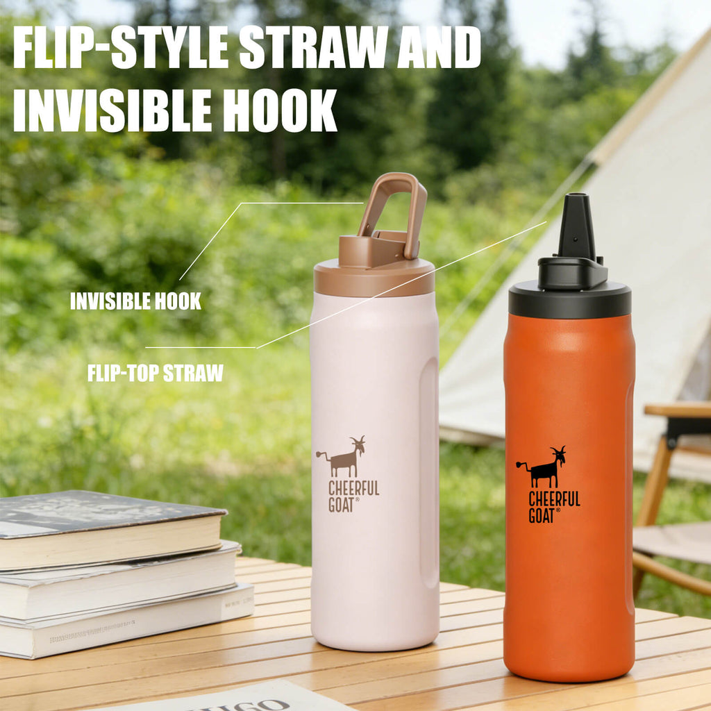 CHEERFUL GOAT Insulated Water Bottle With Straw 720ml Ceramic Lined Stainless Steel Coffee Thermos Sports Travel Bottle