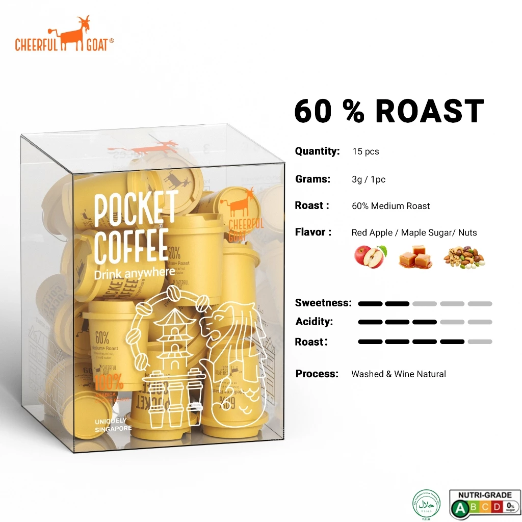 Cheerful Goat 60% Roast Freeze-Dried Instant Pocket Coffee 15 Cups