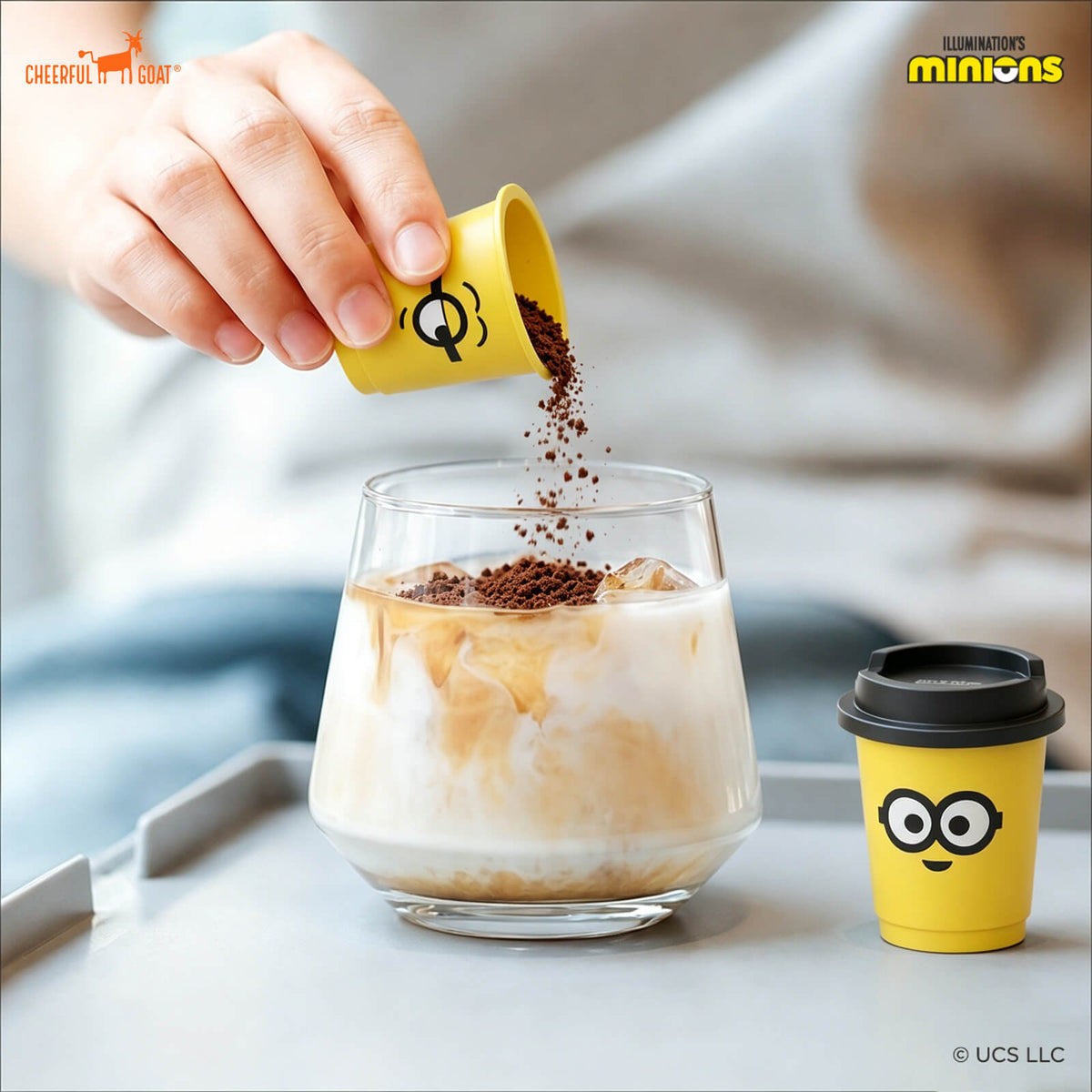 Cheerful Goat × Minions Pocket Coffee Bundle – 15 Cups 100% Arabica Freeze-Dried Coffee + 300ml Straw Tumbler