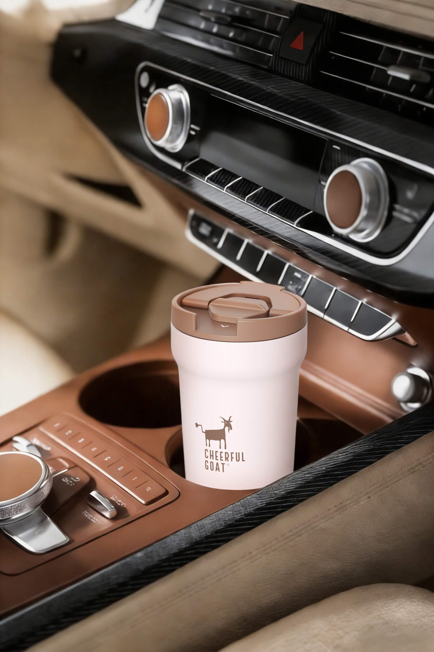Cheerful Goat Coffee Cup  Leakproof Ceramic Insulated Cup  travel coffee mug with lid Temperature Retention (350ml/11oz)