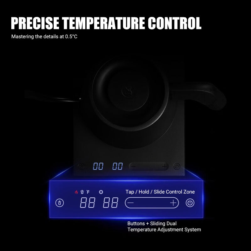 TIMEMORE Fish Smart Electric Coffee Kettle 900ML, Gooseneck Pour Over Kettle for Coffee and Tea Variable Temperature Control, Home Edition Black