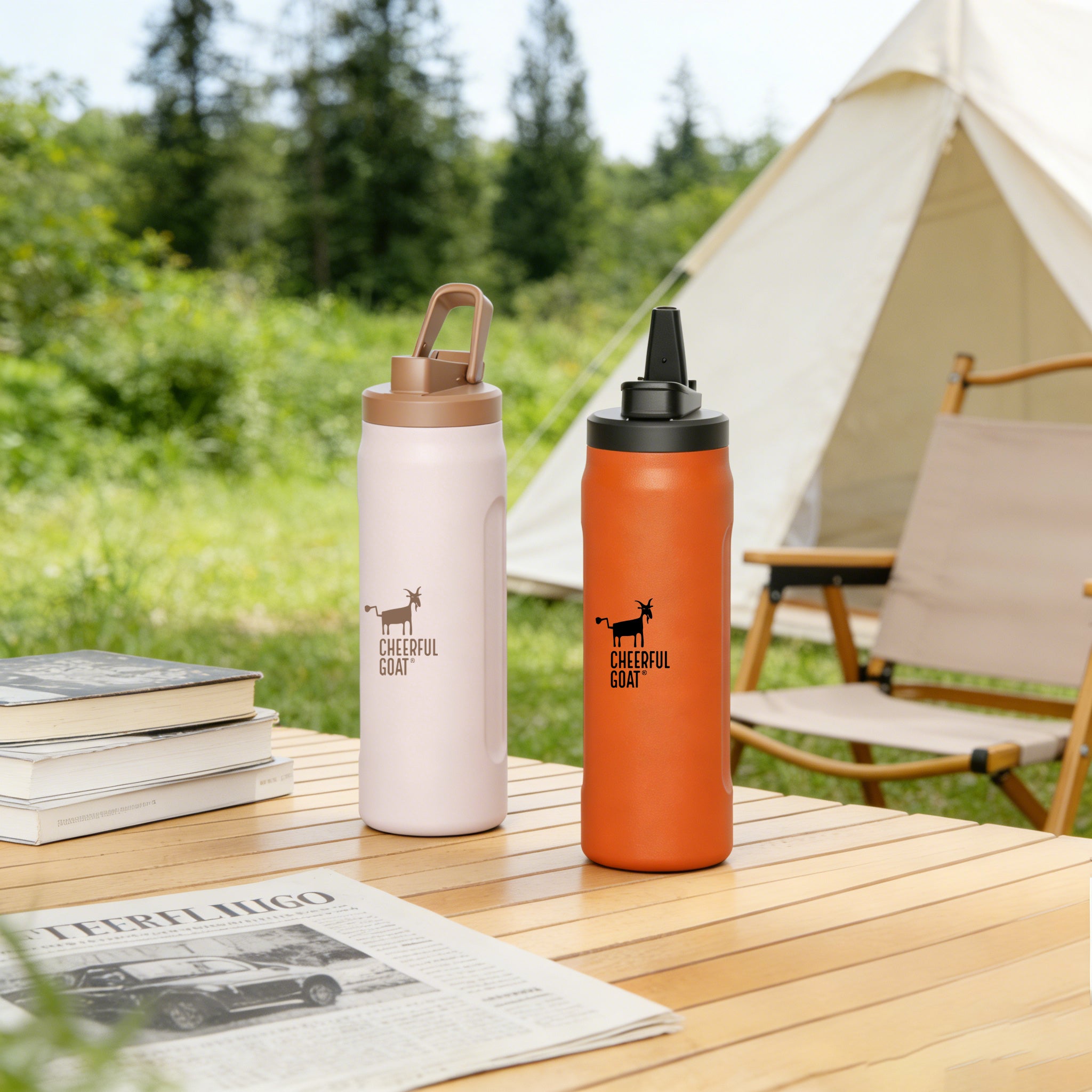 Cheerful Goat Insulated Water Bottle With Straw Sports Travel Bottle 720ml /25.5 oz Plus Coffee Powder 1 Box Bundle