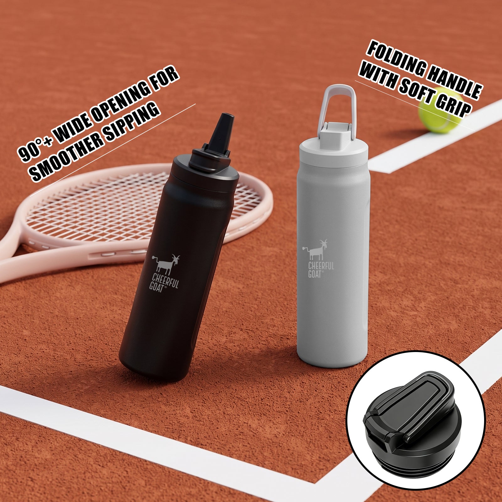 CHEERFUL GOAT Insulated Water Bottle With Straw 720ml Ceramic Lined Stainless Steel Coffee Thermos Sports Travel Bottle