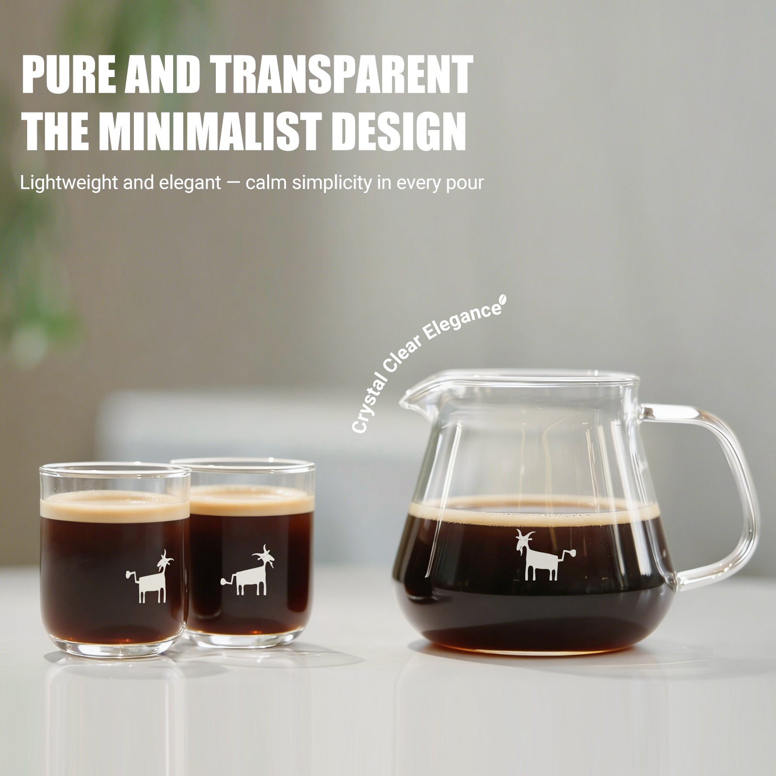 Cheerful Goat Handcrafted Borosilicate Glass Sharing Pot with 3-Box Freeze-Dried Coffee Bundle