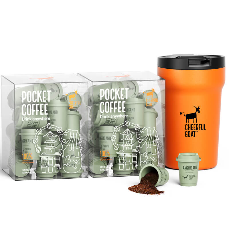 Cheerful Goat Coffee Powder Instant Coffee Freeze Dried Double Medium Dark Coffee & Mug Combo