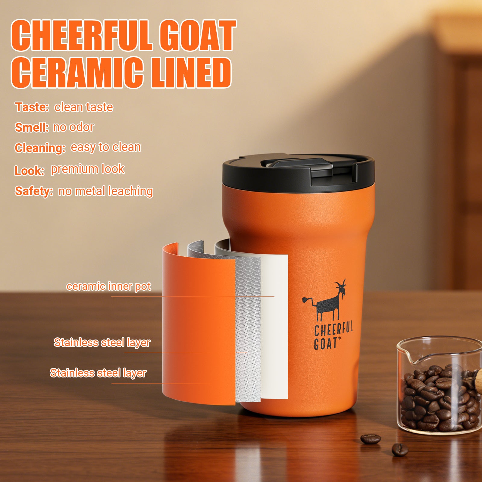 Cheerful Goat Ceramic Insulated Coffee Mug plus coffee powder 1 Box Bundle