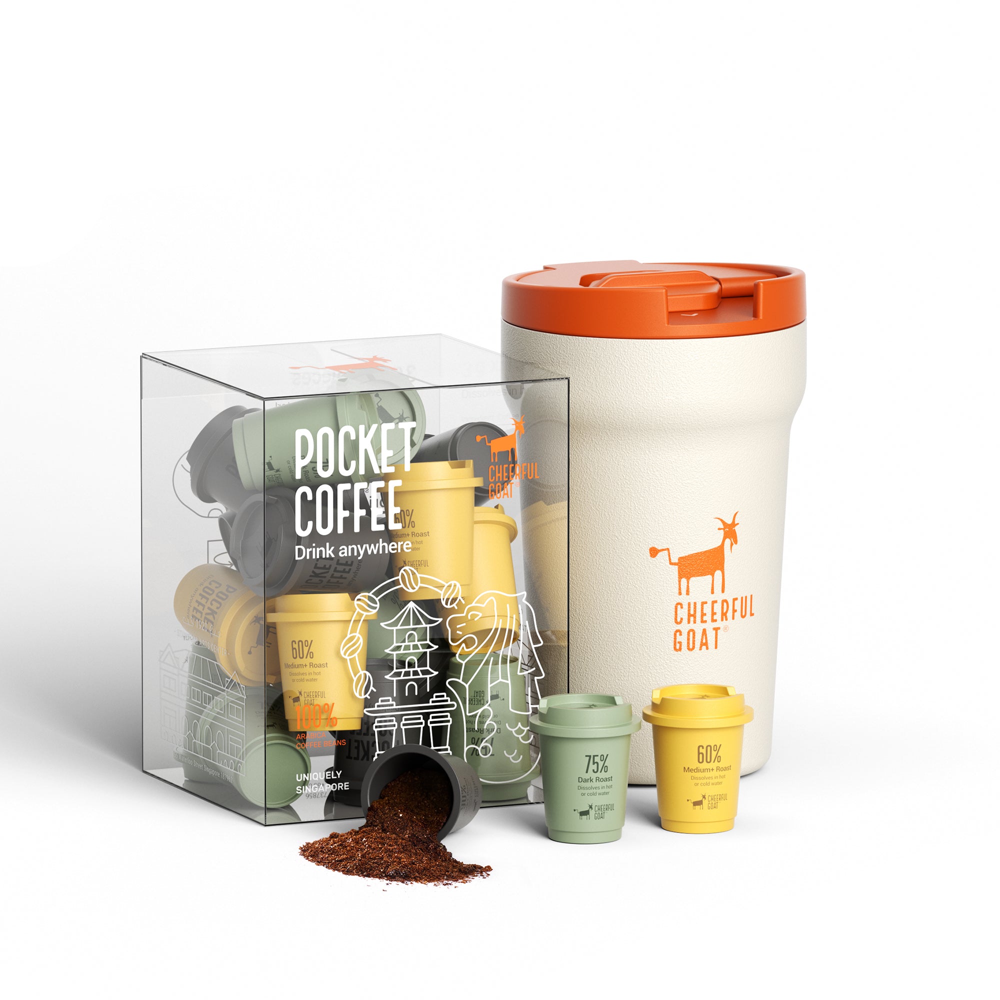 Cheerful Goat Ceramic Insulated Coffee Mug plus coffee powder 1 Box Bundle
