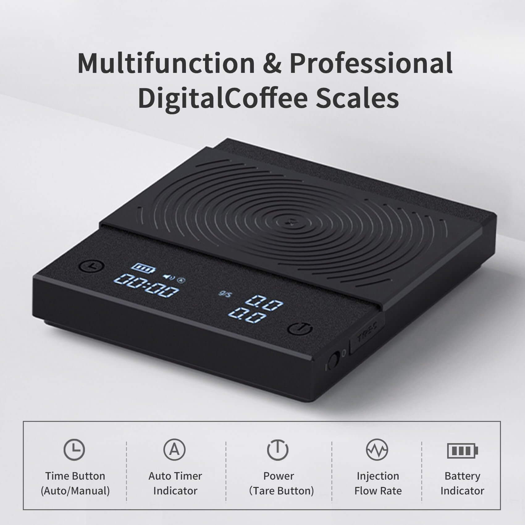 Timemore BASIC 2 Coffee Electronic Espresso Scale with Water Flow Timer Function Switchable Between Ounces and Kilograms