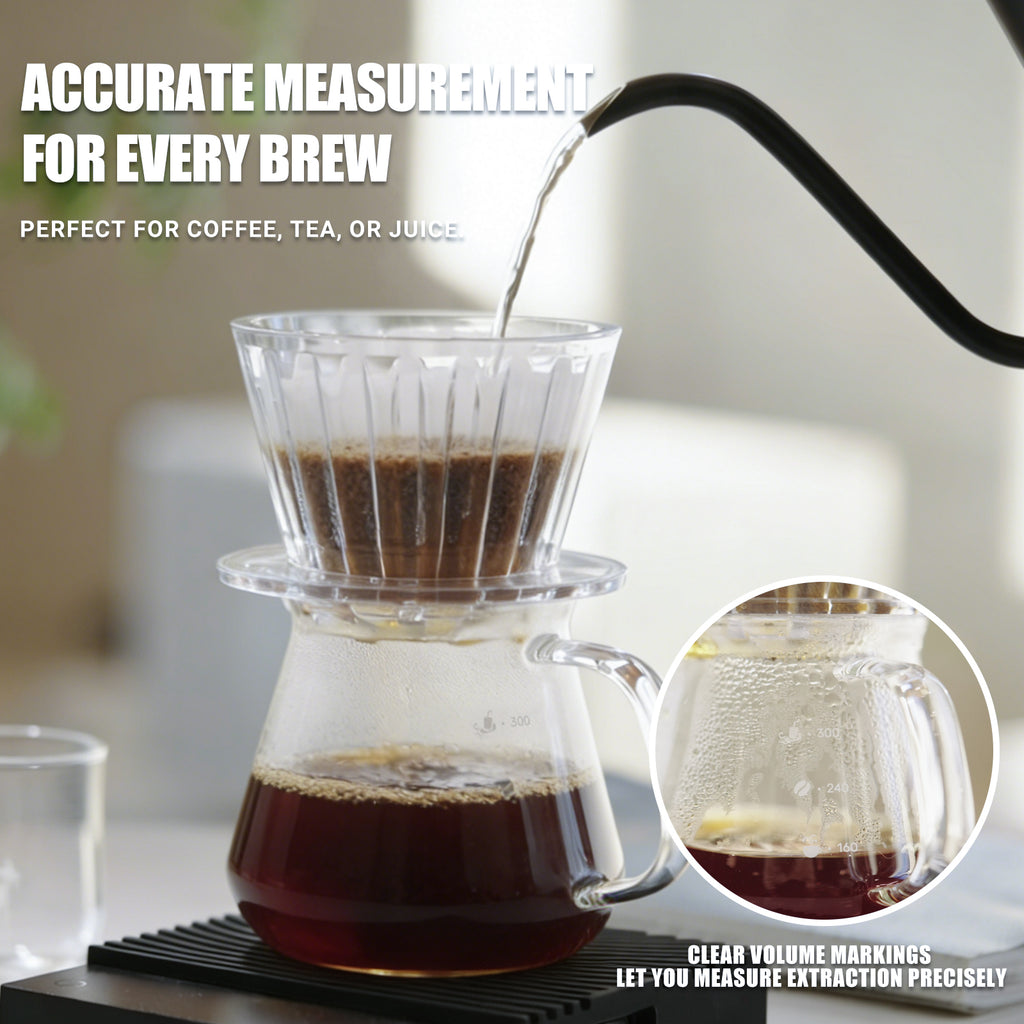 Cheerful Goat Pour Over Coffee Server Set – 360ml Borosilicate Glass Carafe with 2 Cups