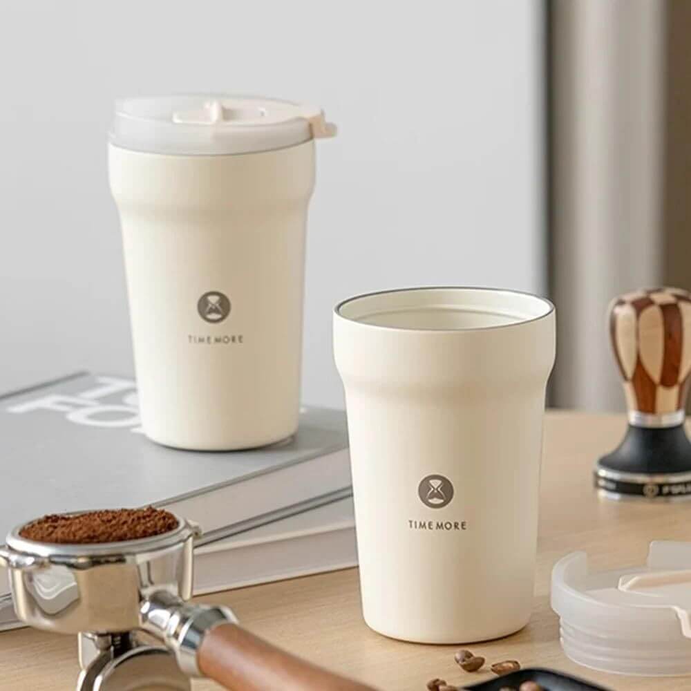 TIMEMORE Insulated Coffee Mug – Stainless Steel Travel Coffee Tumbler with Ceramic Liner 12oz Coffee Cup