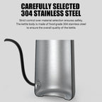 Timemore Fish Pure Kettle 304 stainless steel drip type household long spout fine mouthed pot（No Heating）