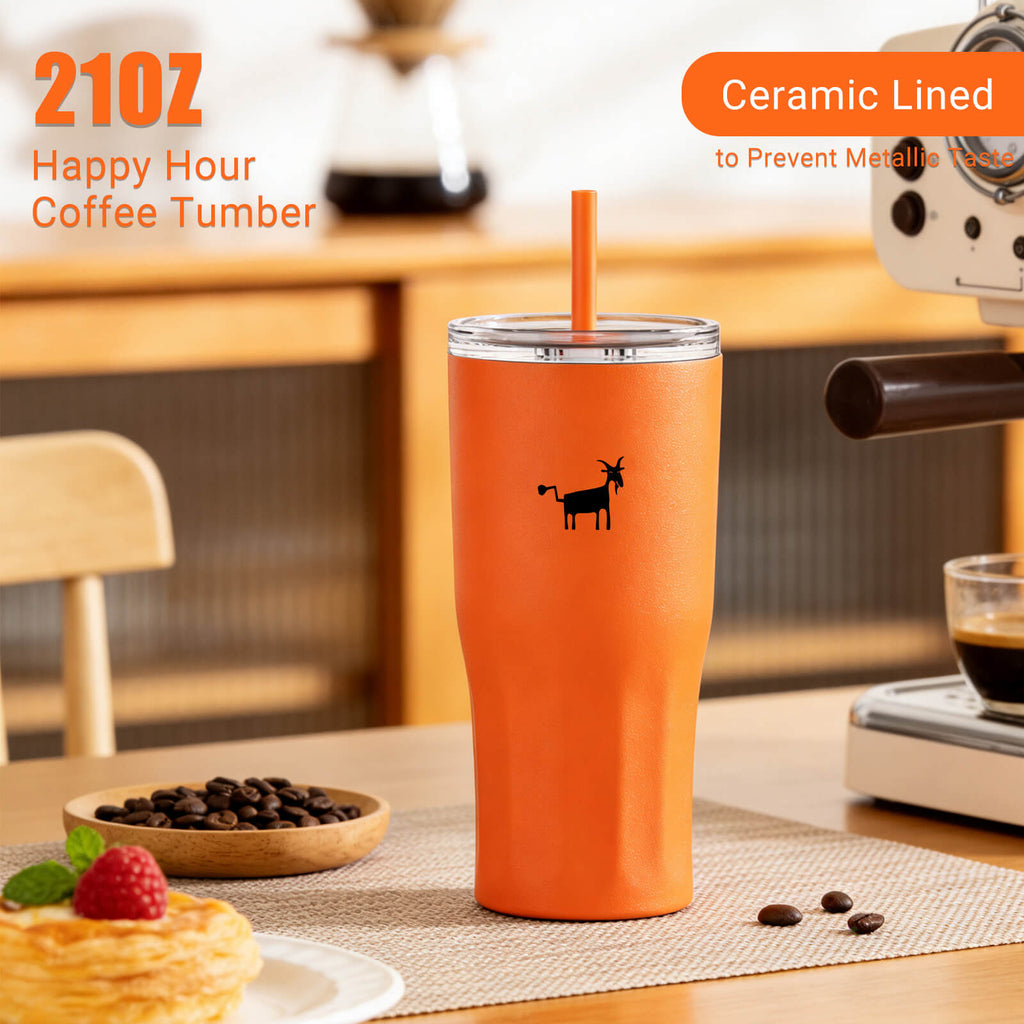 Cheerful Goat Coffee Cup Double wall stainless Vacuum Ceramic Lined Cup 600ml/21oz