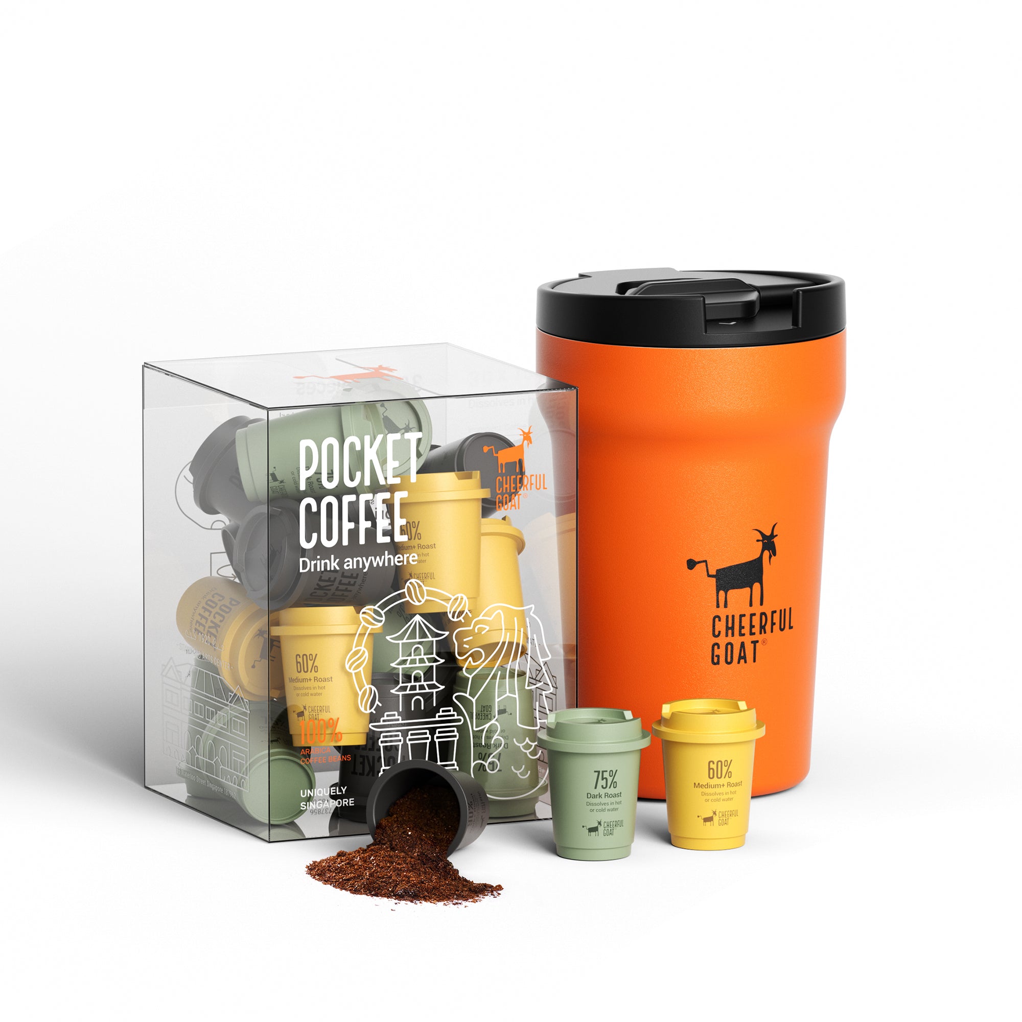 Cheerful Goat Ceramic Insulated Coffee Mug plus coffee powder 1 Box Bundle
